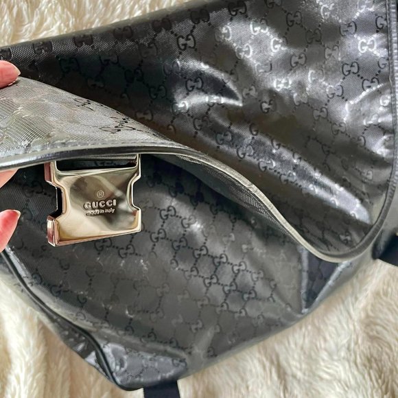 Gucci Unisex Black Matte Monogram Flap Messenger Bag - Picture 6 of 14